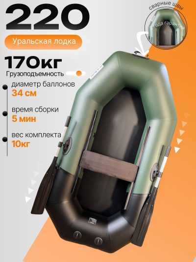 Уральская надувная лодка ПВХ Т220 750гр. плотность