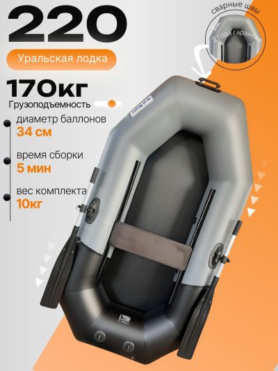 Уральская надувная лодка ПВХ Т220 750гр. плотность