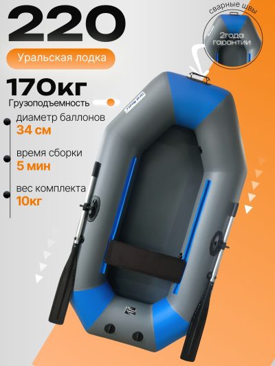 Уральская надувная лодка ПВХ Т220 750гр. плотность