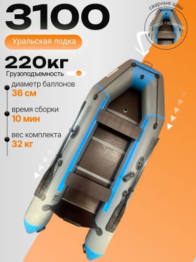 Лодка ПВХ для рыбалки 3100МК серо/синяя